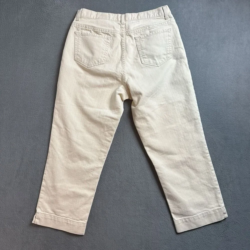 Eddie Bauer Womens 12 Straight Leg Crop Jeans Beige Mid Rise Casual Pants EUC